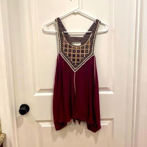 Free People, embroidered and embellished, flowy, racerback top